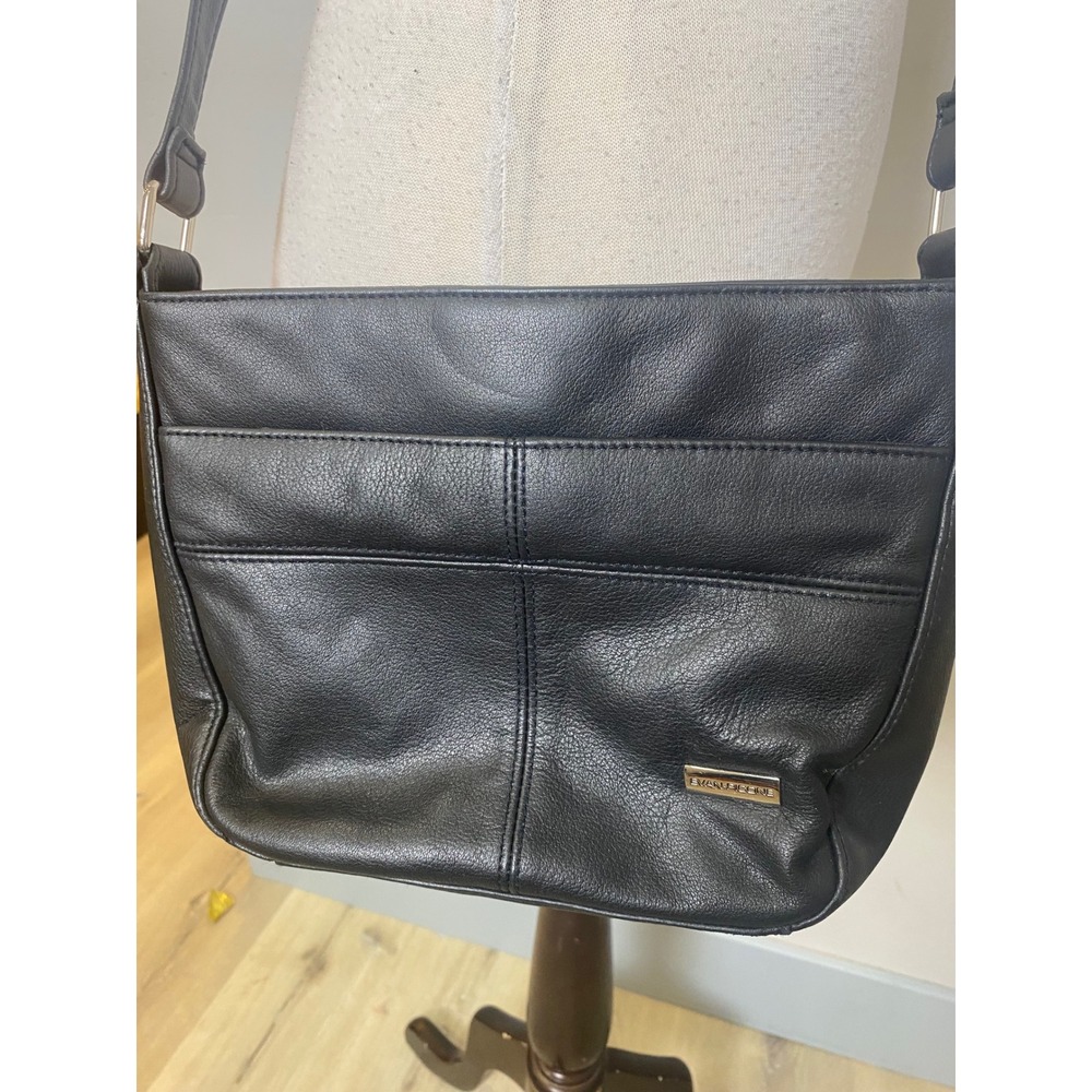 Evan-Picone Black Leather Crossbody Bag 90s Y2K Vintage Shoulder Purse